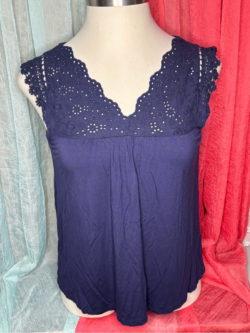 Maurices Navy Eyelet Lace Yoke Sleeveless Camisole